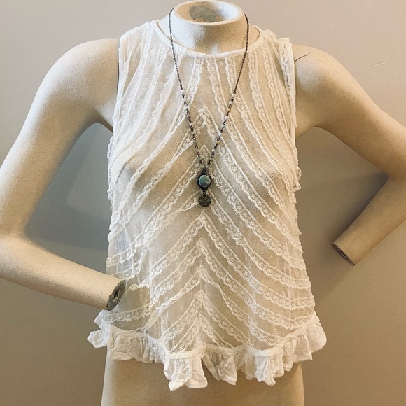 FREE PEOPLE white lace top small - Picture 4 of 13